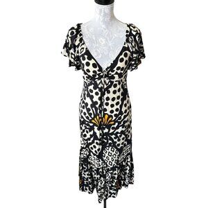 Anthropologie Farm Rio Flutter Sleeve Long Maxi Dress Black Yellow Small